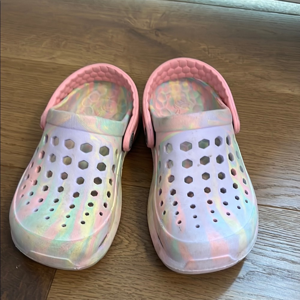 Rainbow target crocs with Heel Strap